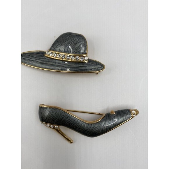 Blue Shoe / Hat Brooch 18 Kt. Gold Genuine European Crystal Pin High Heel 2 Pc - Picture 1 of 4